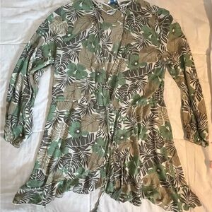 Green and Beige Floral Dress